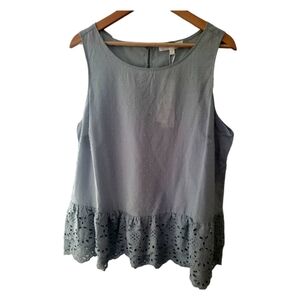Adyson Parker Blue/Gray Tank/Shell Swiss Dot Lace Trim Size 1X